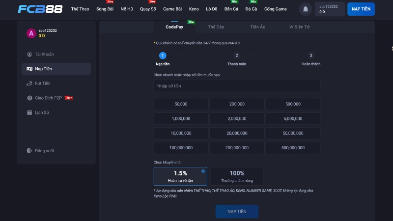 Hướng dẫn các bước nạp tiền tại FCB88 một cách nhanh chóng và đơn giản